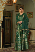 Juniper Green Santoon Slub Festive Foil Printed Straight Lehnga Choli Set For Women - Distacart