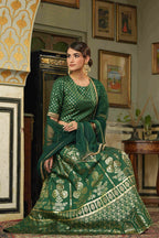 Juniper Green Santoon Slub Festive Foil Printed Straight Lehnga Choli Set For Women - Distacart