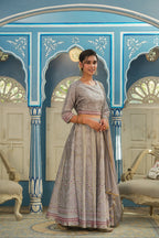 Juniper Grey Santoon Slub Festive Foil Printed Straight Lehnga Choli Set For Women - Distacart