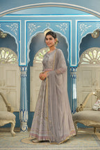 Juniper Grey Santoon Slub Festive Foil Printed Straight Lehnga Choli Set For Women - Distacart
