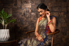 Vardha Sapphire Blue Golden Zari Kanjeevaram Silk Saree