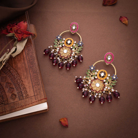 Tehzeeb Creations Pink Beads Multi Colour Earrings