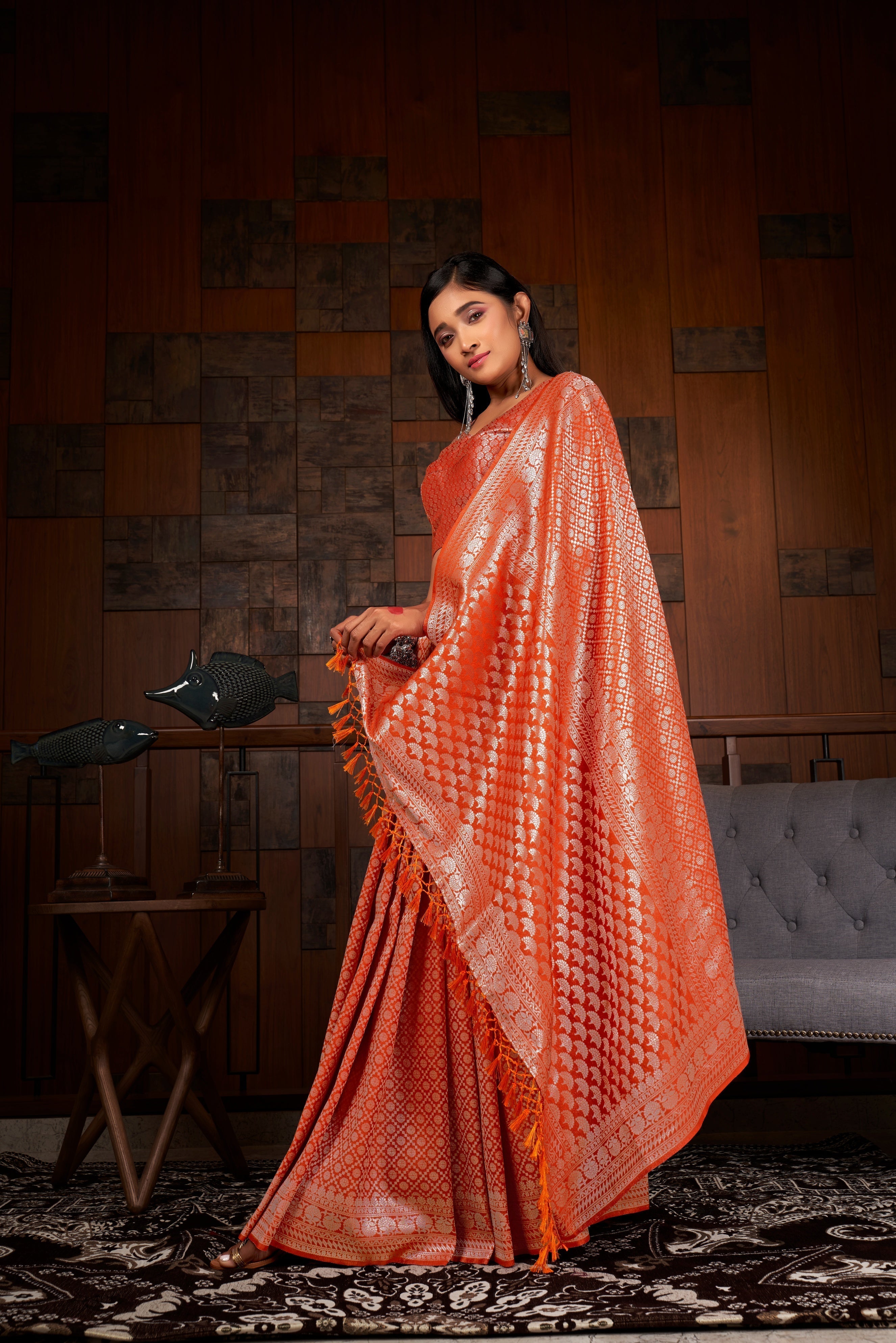 Vardha Candy Red Silver Zari Kanjeevaram Silk Saree
