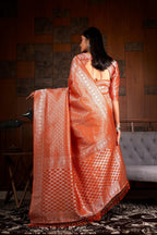 Vardha Candy Red Silver Zari Kanjeevaram Silk Saree