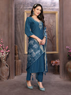 Vedant Vastram Kurta Pant set with Dupatta having Beautiful Hand work (Khatli Work) - Dark Peacock - Distacart