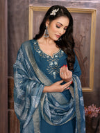 Vedant Vastram Kurta Pant set with Dupatta having Beautiful Hand work (Khatli Work) - Dark Peacock - Distacart