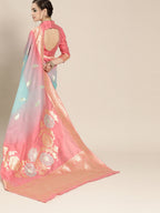 Saree Mall Pink & Blue Floral Dyed Banarasi Saree - Distacart