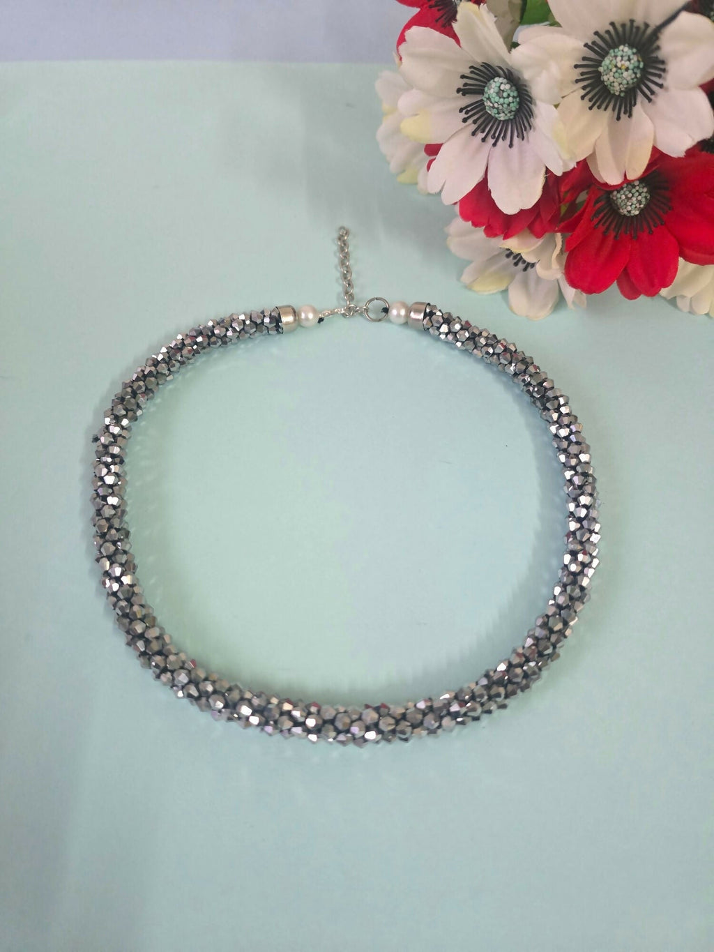 Inhanns Noor-E-Jalwa – Handmade Crystal Bead Necklace -Adjustable - Titanium