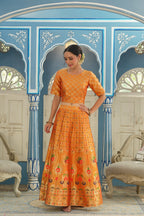 Juniper Women's Mustared Printed Brocade Festive Wear Lehenga Choli Sets - Distacart