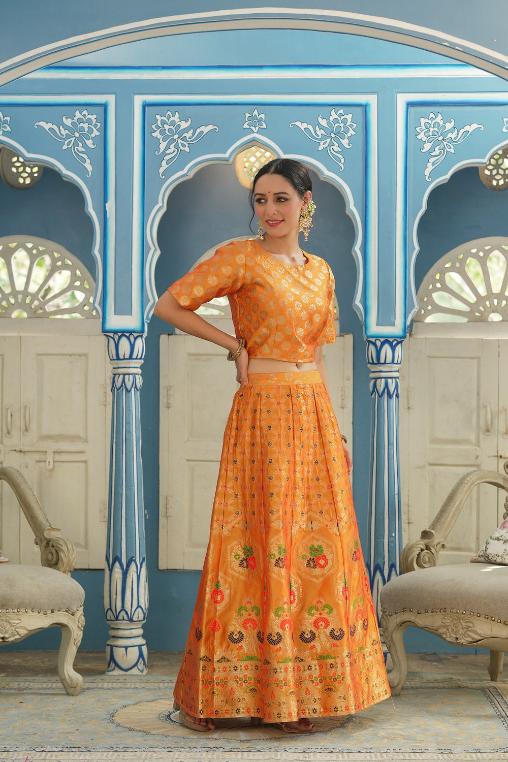 Juniper Women's Mustared Printed Brocade Festive Wear Lehenga Choli Sets - Distacart