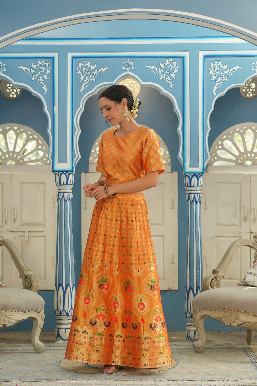 Juniper Women's Mustared Printed Brocade Festive Wear Lehenga Choli Sets - Distacart