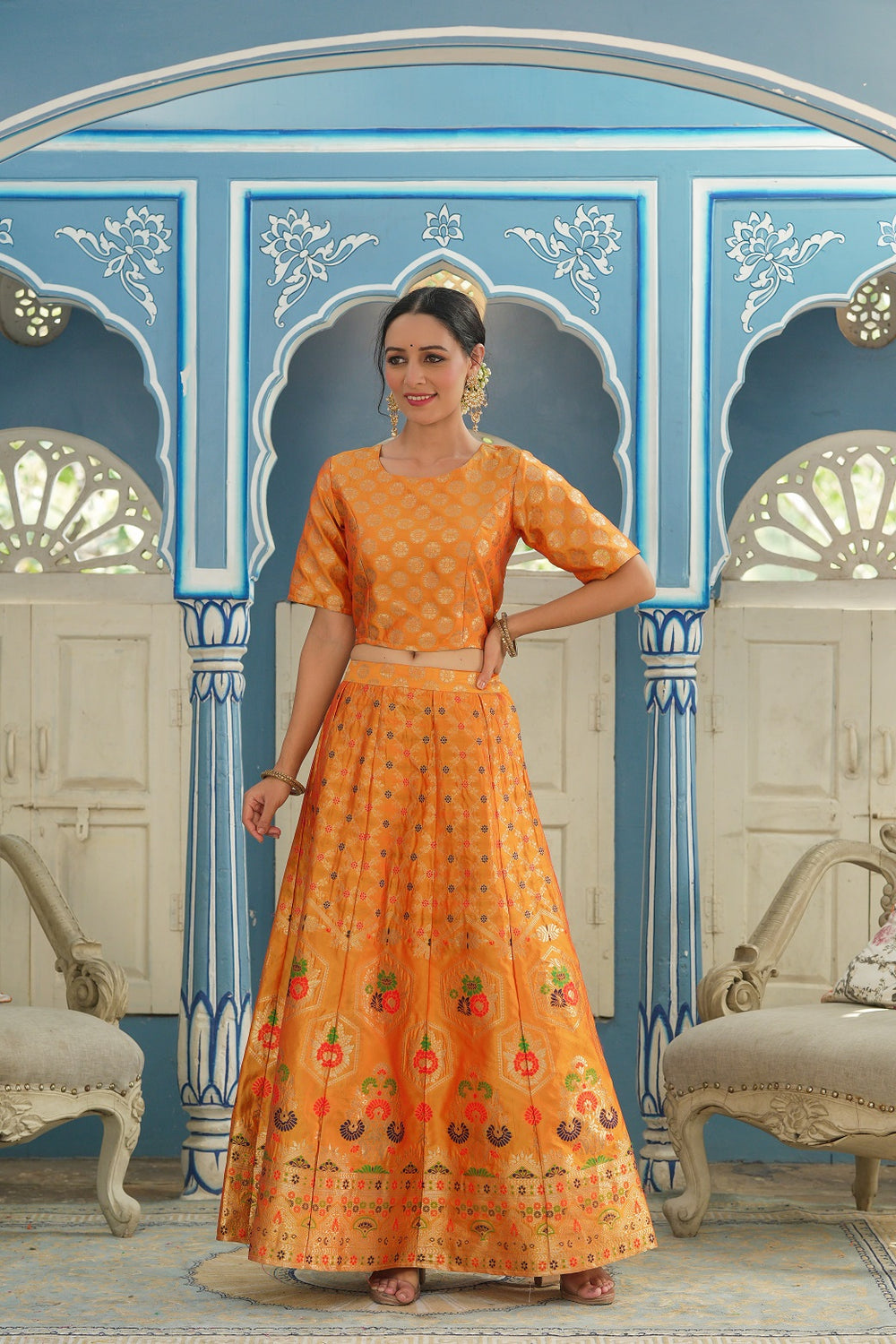 Juniper Women's Mustared Printed Brocade Festive Wear Lehenga Choli Sets - Distacart