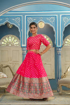 Juniper Women's Fuschia Printed Brocade Festive Wear Lehenga Choli Sets - Distacart