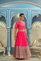 Juniper Women's Fuschia Printed Brocade Festive Wear Lehenga Choli Sets - Distacart