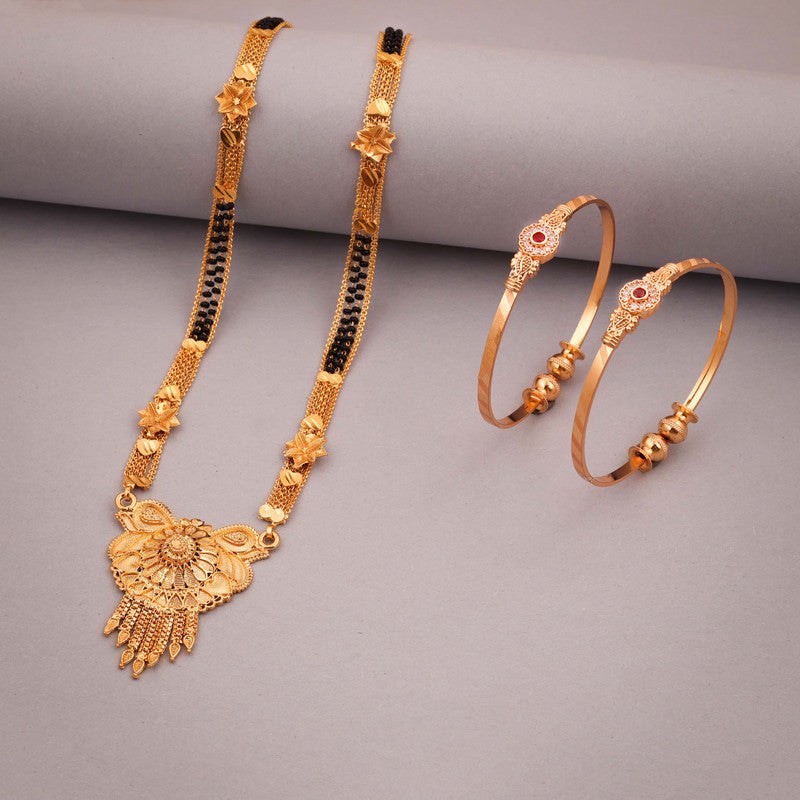 Tehzeeb Creations Gold-Polished Mangalsutra With Pair Of Bangle - Distacart