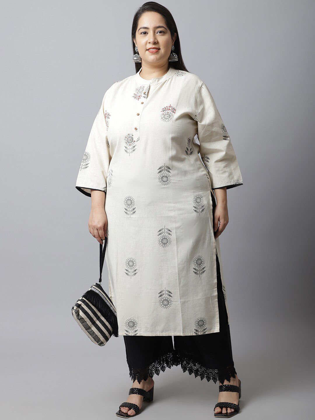 TAG 7 Women Plus Size Black Linen Ethnic Palazzo