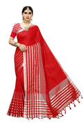 Vamika Red Cotton Silk Weaving Saree (Twitter Red) - Distacart