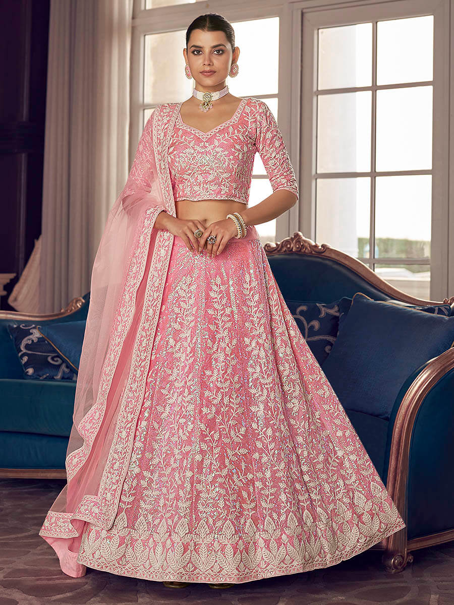 Myra Pink Organza Embroidered Designer Lehenga