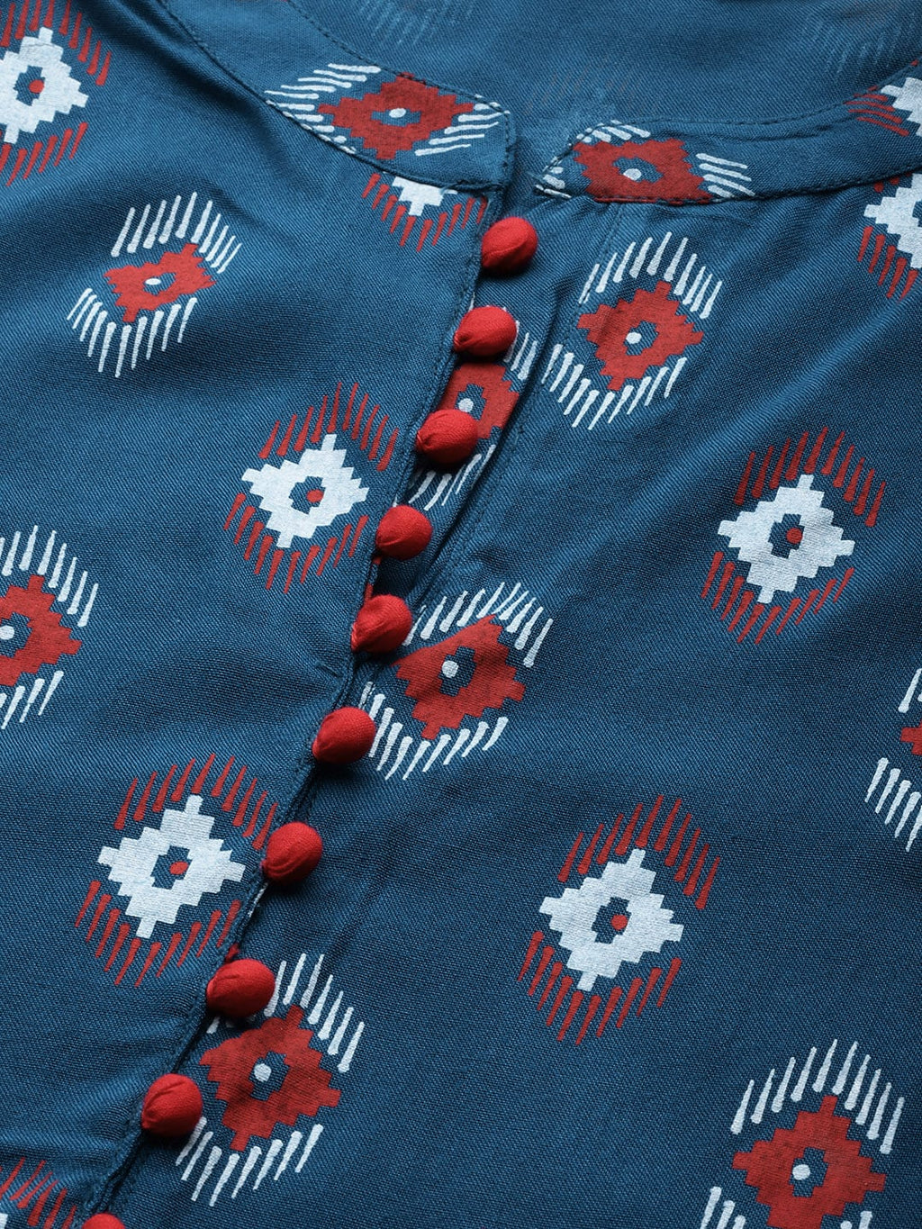 Sangria Women Teal Blue & Red Printed Straight Kurta
