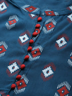 Sangria Women Teal Blue & Red Printed Straight Kurta