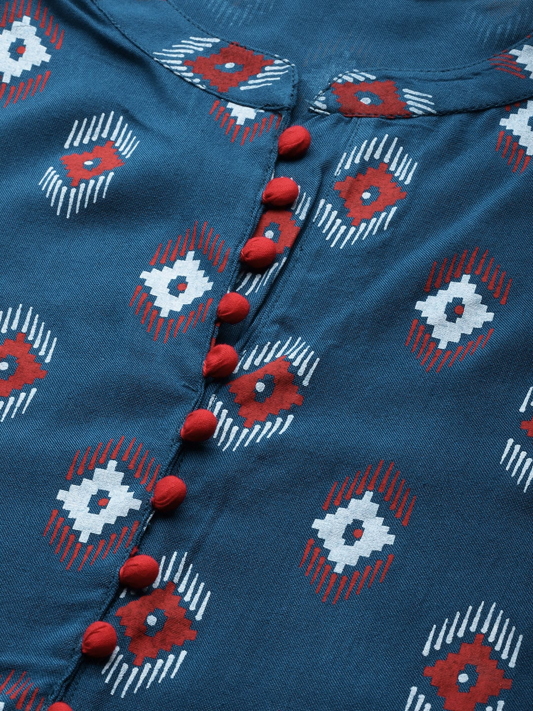 Sangria Women Teal Blue & Red Printed Straight Kurta
