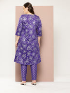 Sztori Plus Size Floral Printed Yoke Design Kurta with Trousers