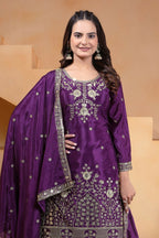 Teeya Creation Purple Chinon Embroidery Work Party Wear Palazzo Suit - Distacart