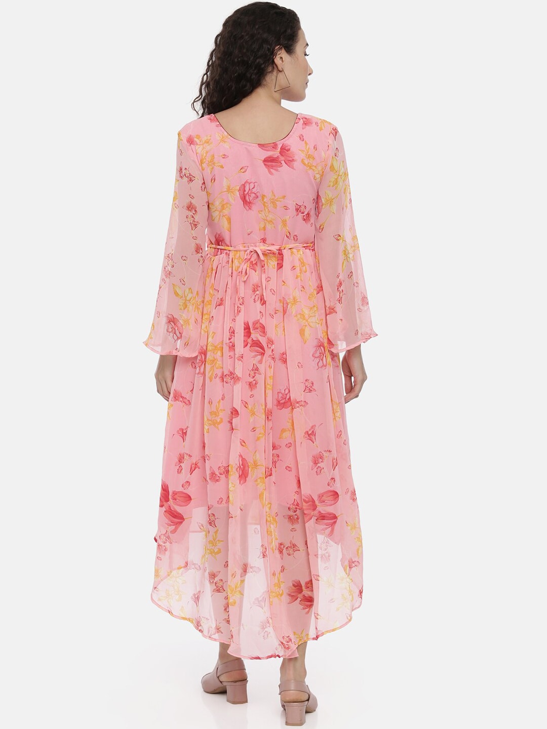 Souchii Pink Floral Printed A-Line Dress For Women - Distacart