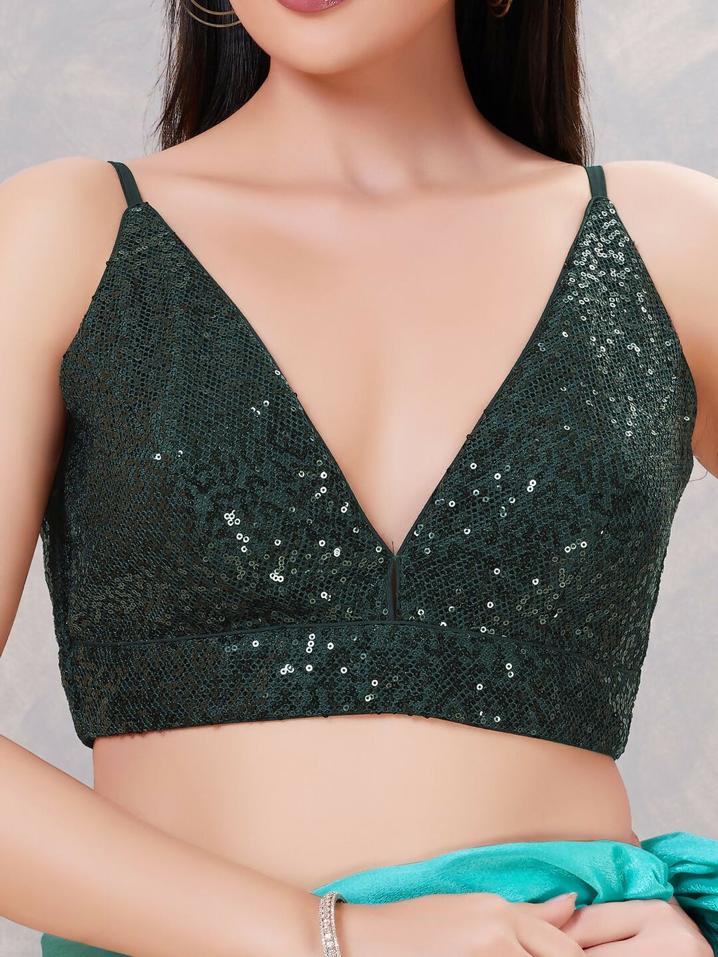 Joban Fashion Women Sequin Bottle-Green Stitched Blouse
