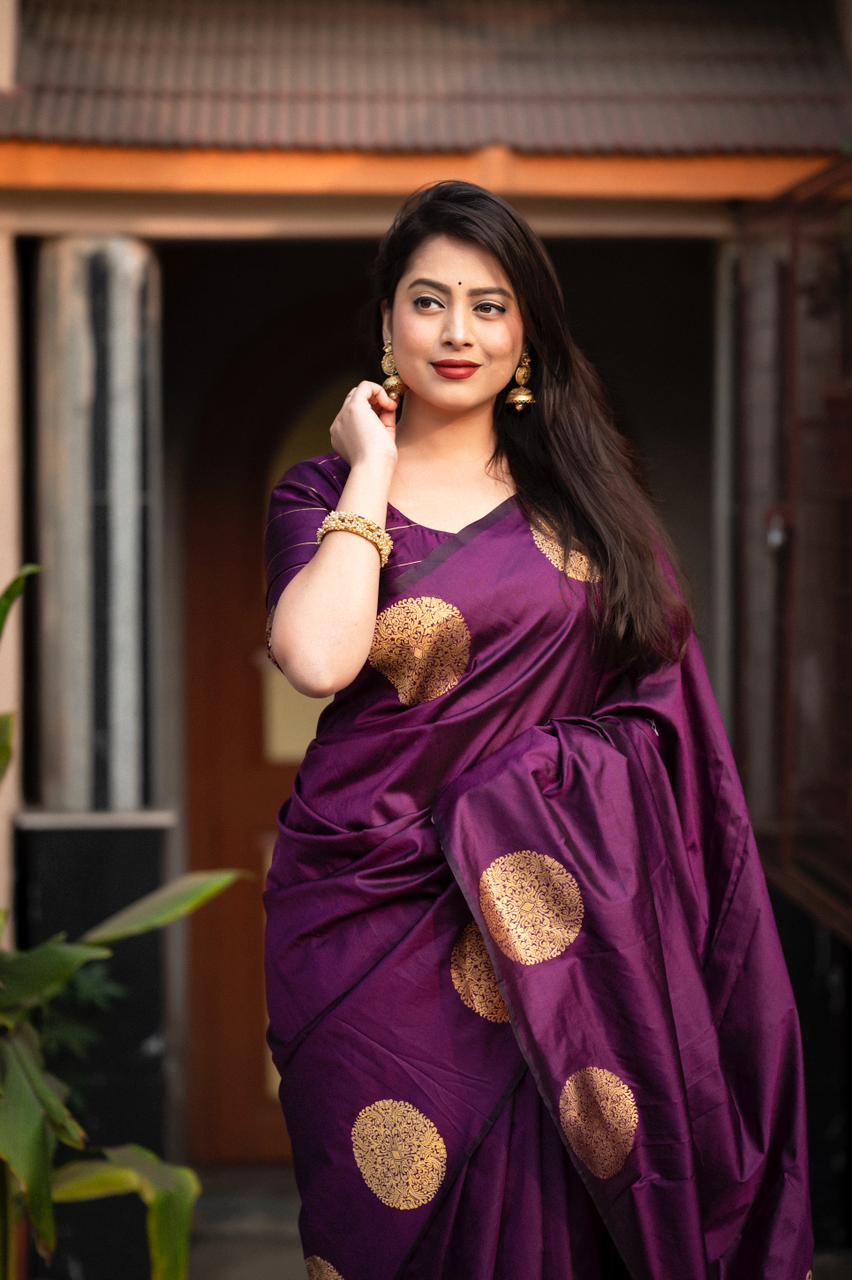 Purple Silk Woven Saree with Unstitched Blouse - Hiral Fashion