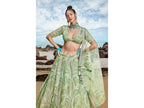 House of Panchhi Lime green Net Multi Sequins with heavy Zarkan embroidery Lehenga choli & Dupatta