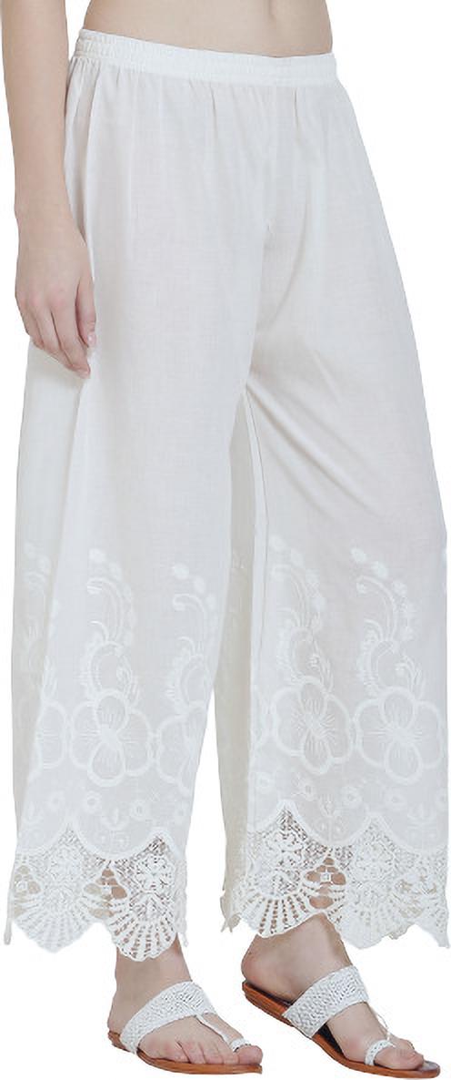 PAVONINE White Color Chikankari Lace Scalloped Hem Cotton Fabric Sharara - Distacart