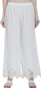 PAVONINE White Color Chikankari Lace Scalloped Hem Cotton Fabric Sharara - Distacart