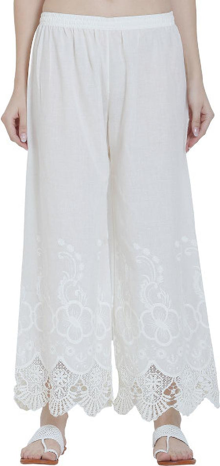 PAVONINE White Color Chikankari Lace Scalloped Hem Cotton Fabric Sharara