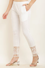 PAVONINE White Color Flower Kirosia Lace Hem Cotton Fabric Palazzo For Women - Distacart