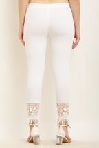 PAVONINE White Color Flower Kirosia Lace Hem Cotton Fabric Palazzo For Women - Distacart