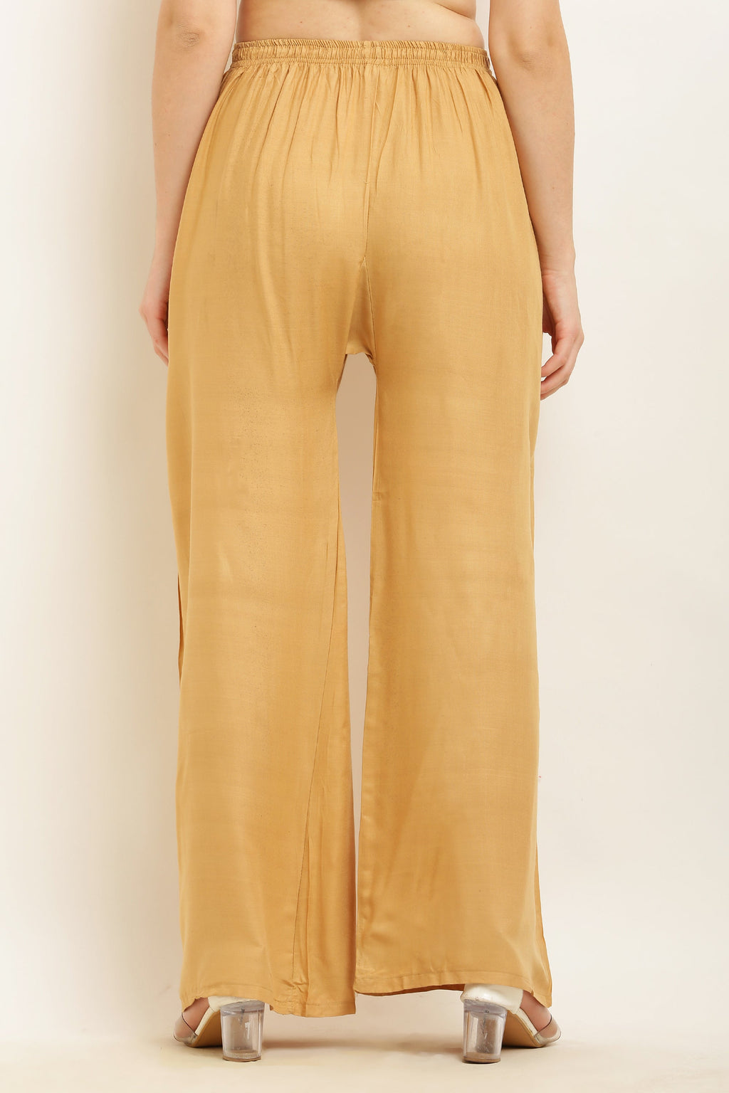 PAVONINE Beige Color Straight Fit Rayon Fabric Palazzo - Distacart