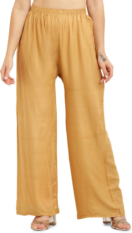 PAVONINE Beige Color Straight Fit Rayon Fabric Palazzo