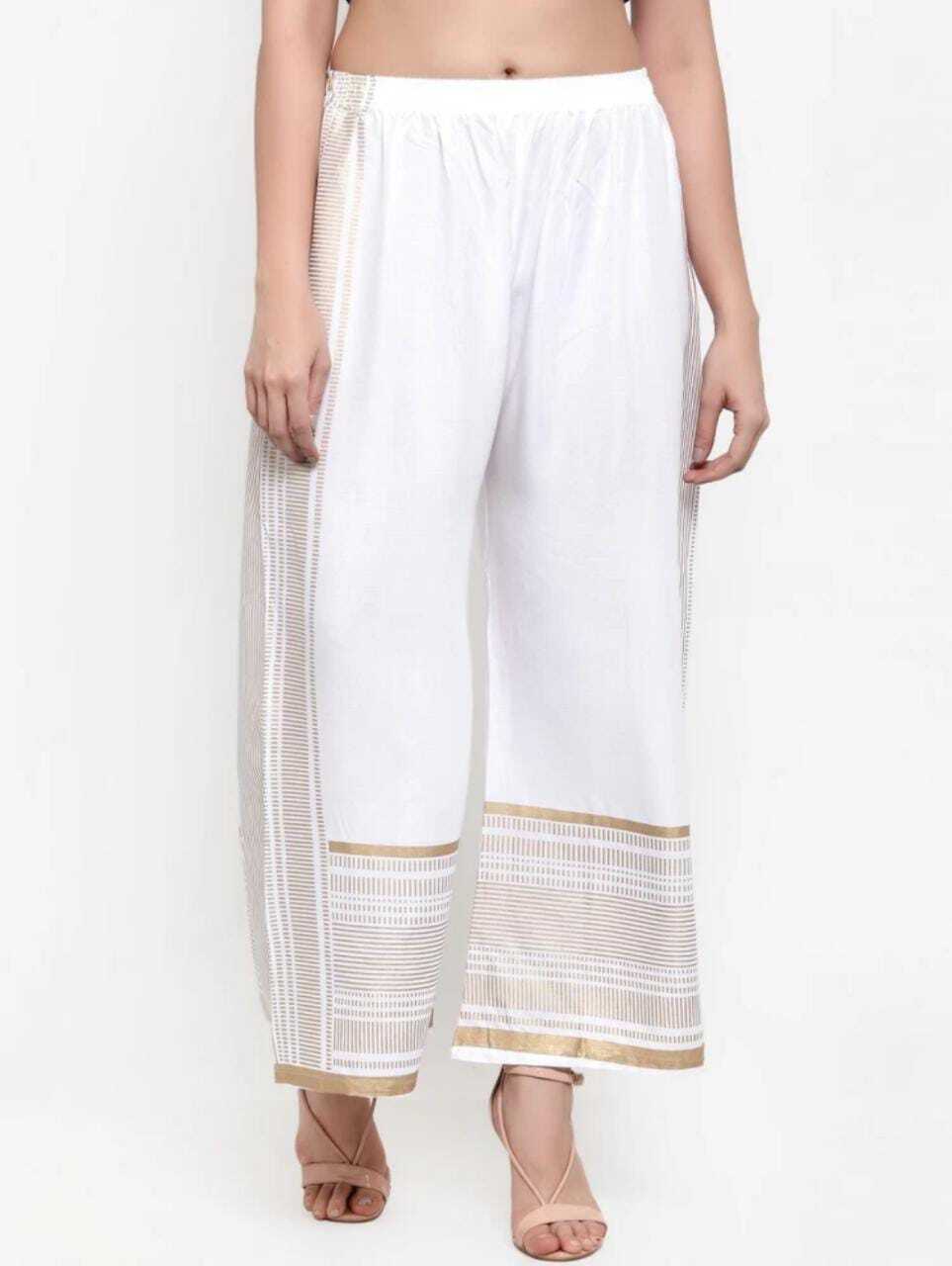 PAVONINE White Color Rayon Fabric Side Print Palazzo For Women - Distacart