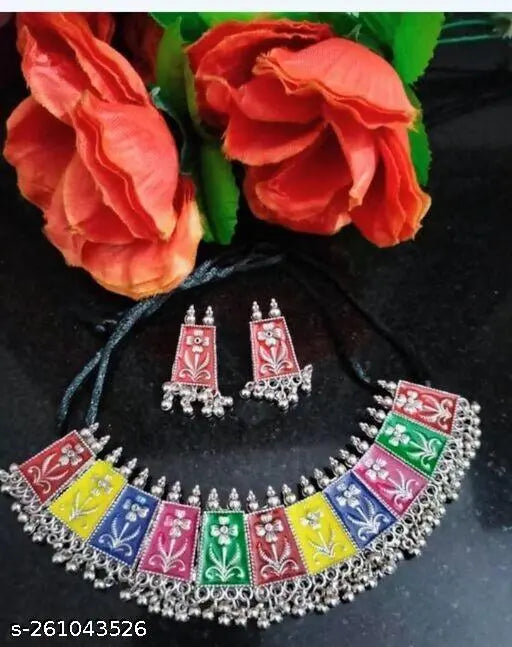 Tehzeeb Creations Women's Multi Colour Meenakari Oxidised Necklace Set