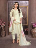 Vedant Vastram Kurta Pant set with Dupatta having Beautiful Hand work (Khatli Work) - Light Pista - Distacart