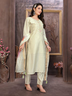 Vedant Vastram Kurta Pant set with Dupatta having Beautiful Hand work (Khatli Work) - Light Pista - Distacart
