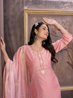 Vedant Vastram Kurta Pant set with Dupatta having Beautiful Hand work (Khatli Work) - Peach - Distacart