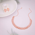 Tehzeeb Creationss Rose Gold Polish Baby Pink Colour Necklace With Pair Of Earrings