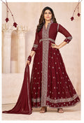Anaita Maroon Embroidered Faux Georgette Anarkali Suit - Distacart