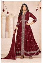Anaita Maroon Embroidered Faux Georgette Anarkali Suit - Distacart