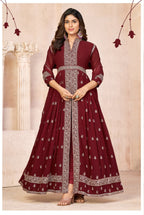 Anaita Maroon Embroidered Faux Georgette Anarkali Suit - Distacart