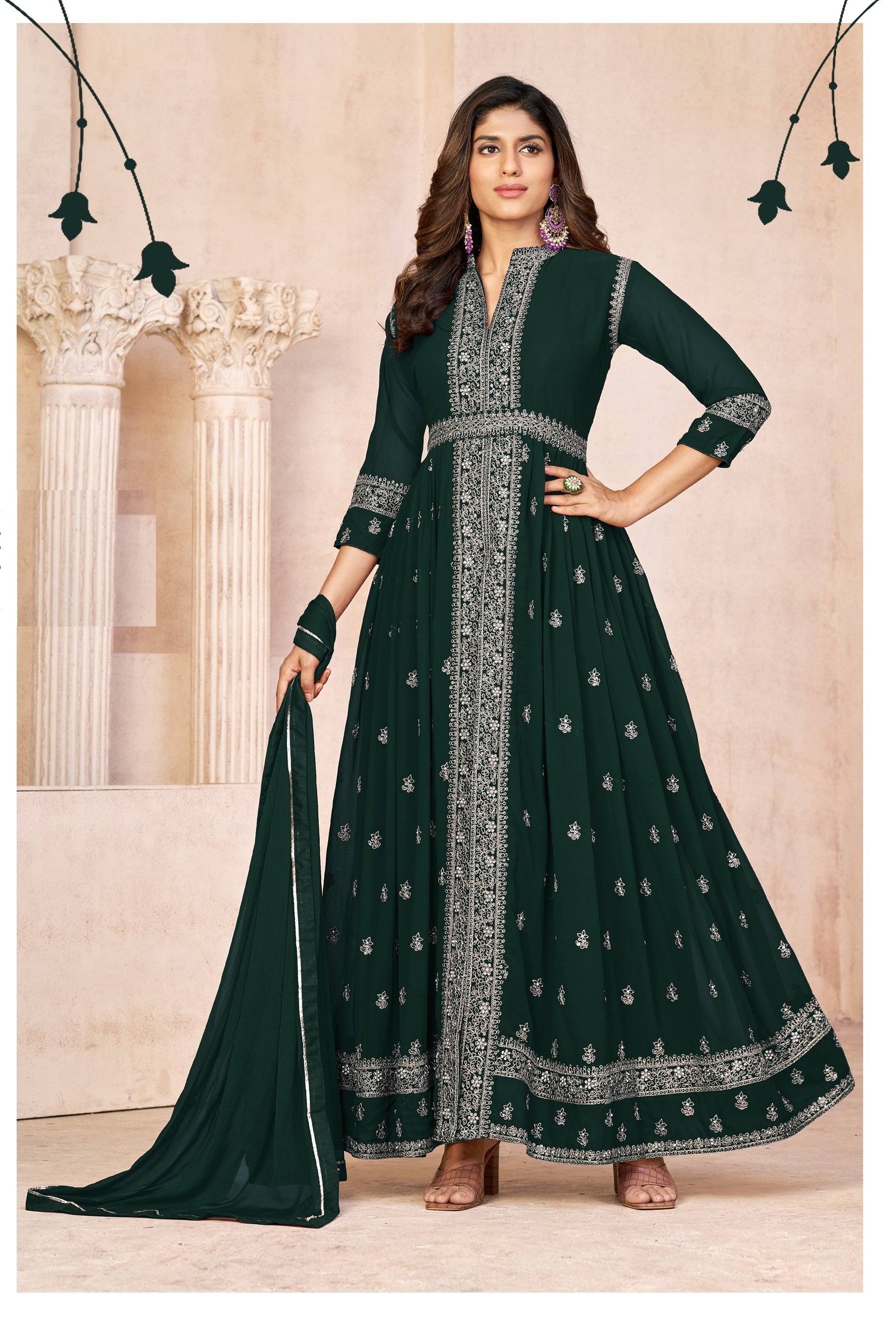 Anaita Green Embroidered Faux Georgette Anarkali Suit - Distacart