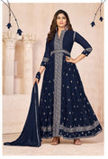 Anaita Navy Blue Embroidered Faux Georgette Anarkali Suit - Distacart