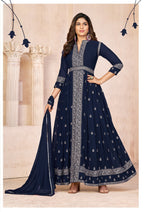 Anaita Navy Blue Embroidered Faux Georgette Anarkali Suit - Distacart